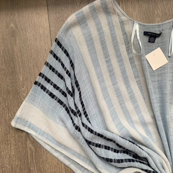 American Eagle Stripe Poncho Cape Wrap Coverup Kimono Blue Open front Y2k 2000s - Picture 13 of 16